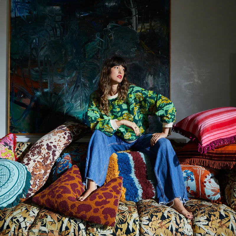 Margot Sweater by Sage & Clare - organic cotton jumper with green and yellow floral print - boho style