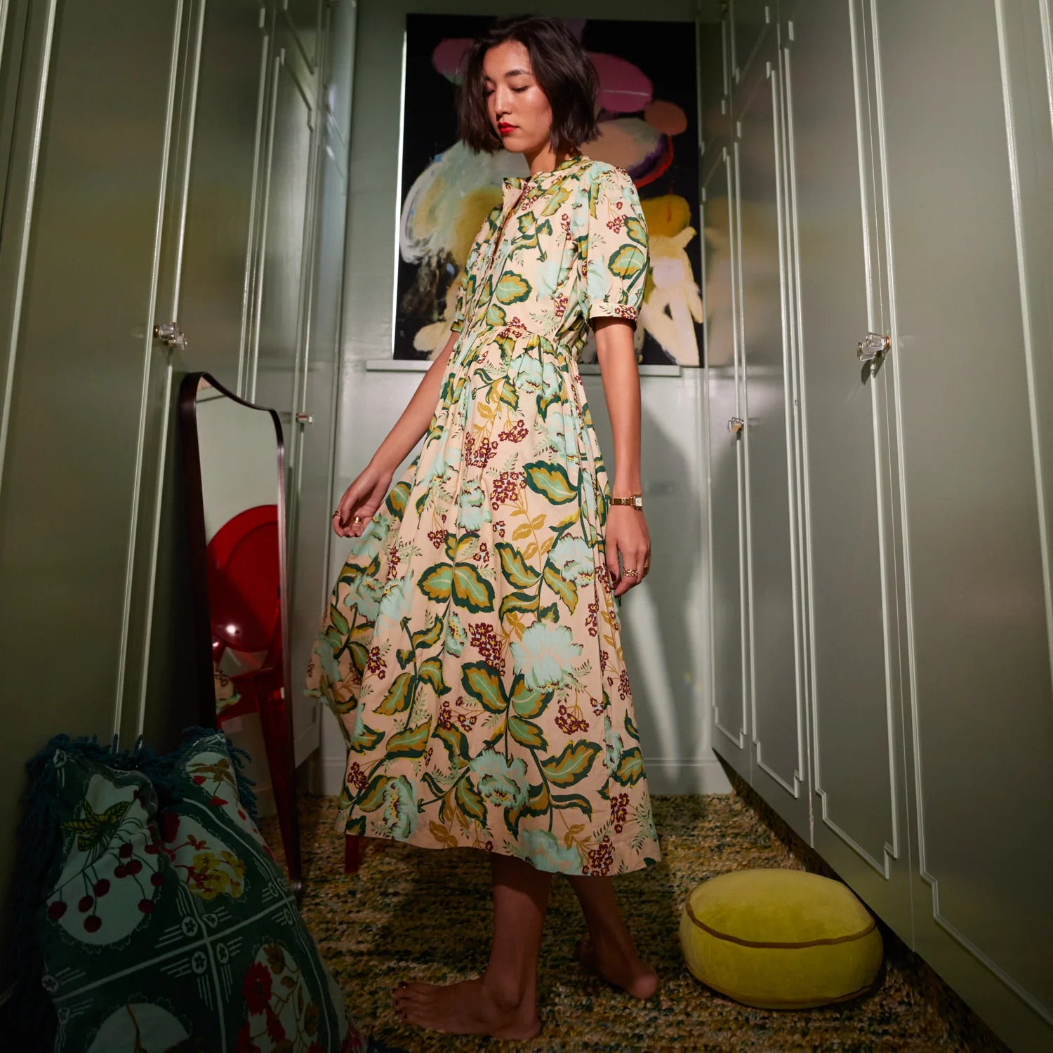 Margot Dress by Sage and Clare - floral pattern, long dress with short sleeves
