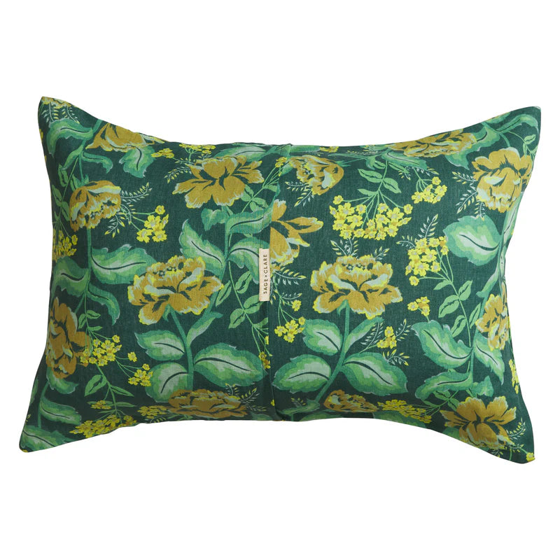 Floral green and yellow linen pillowcase by Sage & Clare