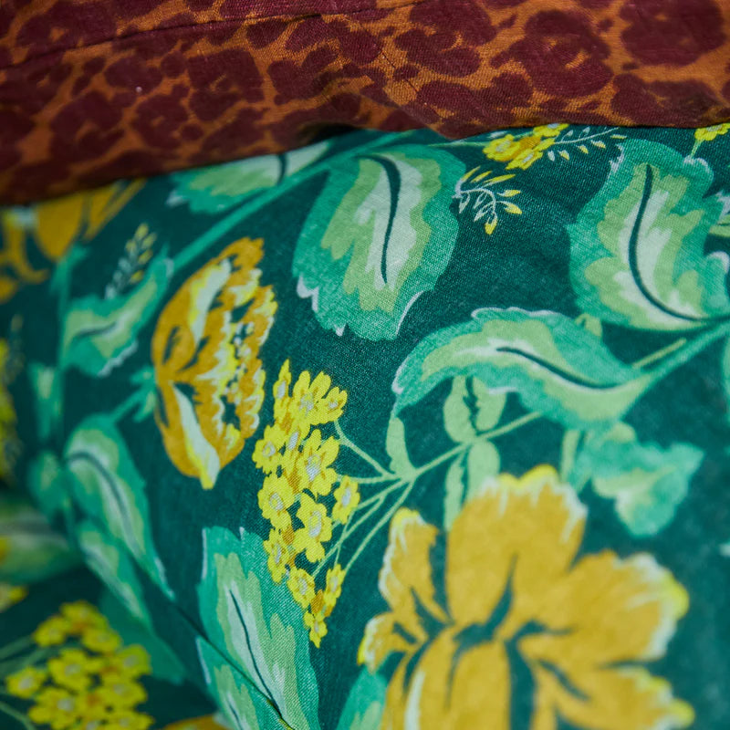 Close up fabric details of Margot Linen Pillowcase Set Forest by Sage & Clare