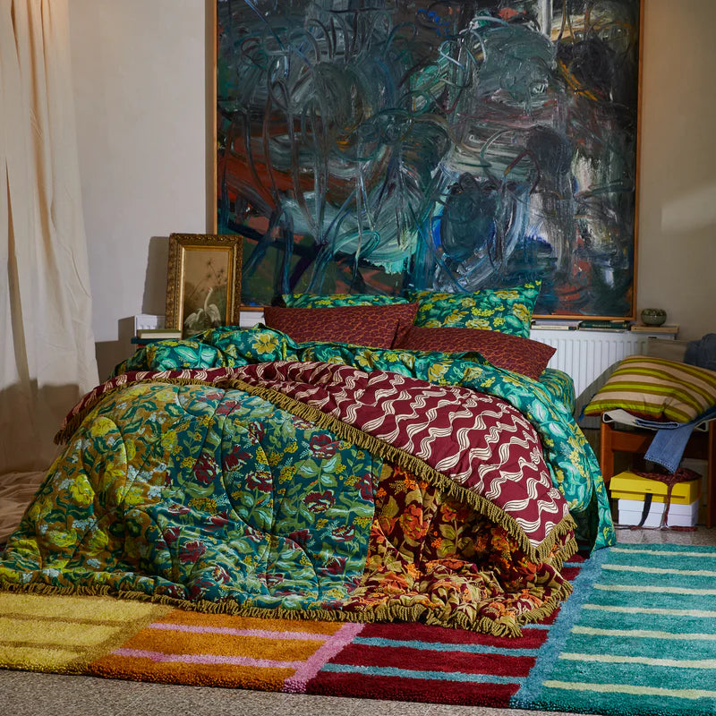 Bed with Margot Linen Pillowcase Set Forest by Sage & Clare