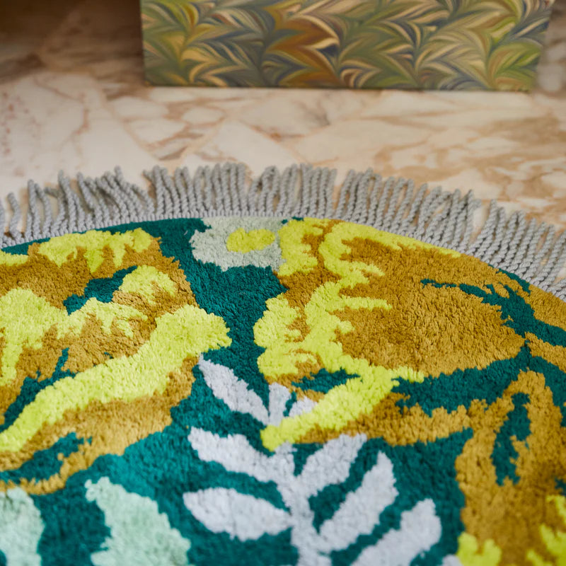 close up details of Margot round bath mat by Sage & Clare made from organic cotton