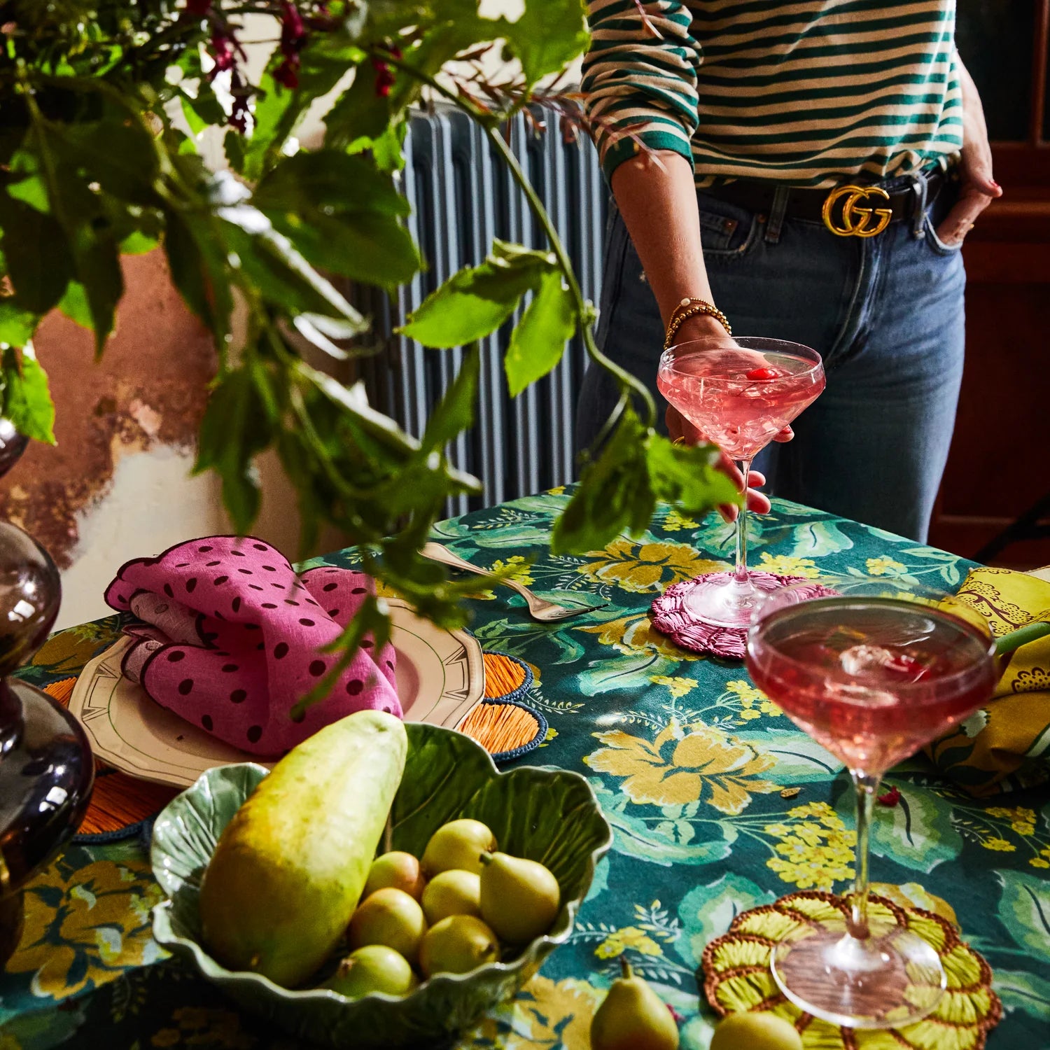 Green floral table cloth by Sage & Clare