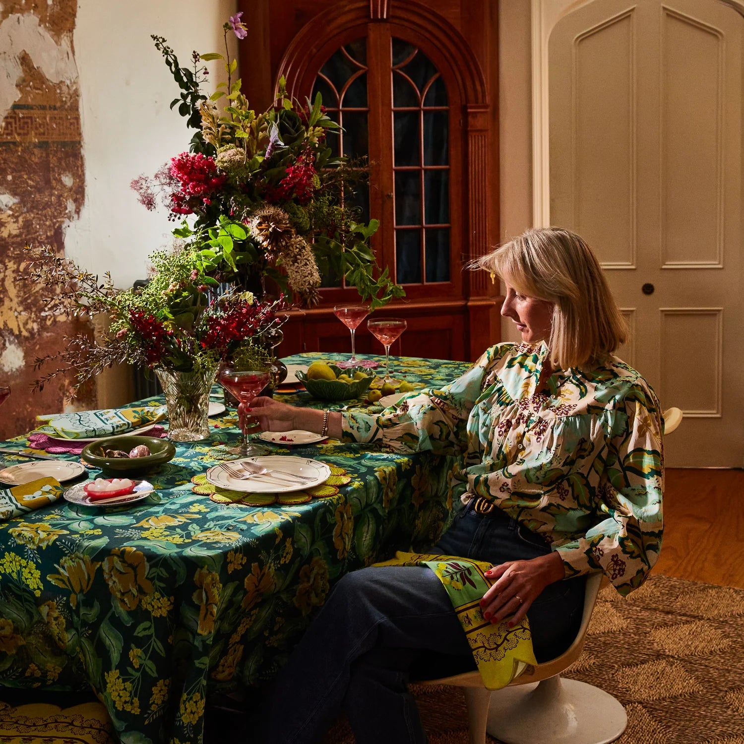 Table setting with Margot Tablecloth Forest by Sage and Clare
