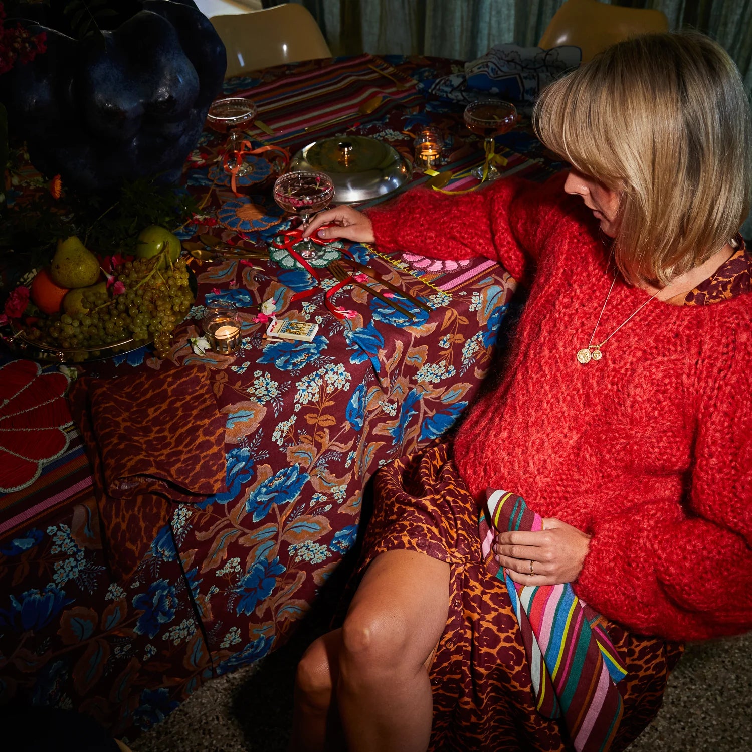 Brown and Blue floral Margot Table Cloth by Sage and Clare