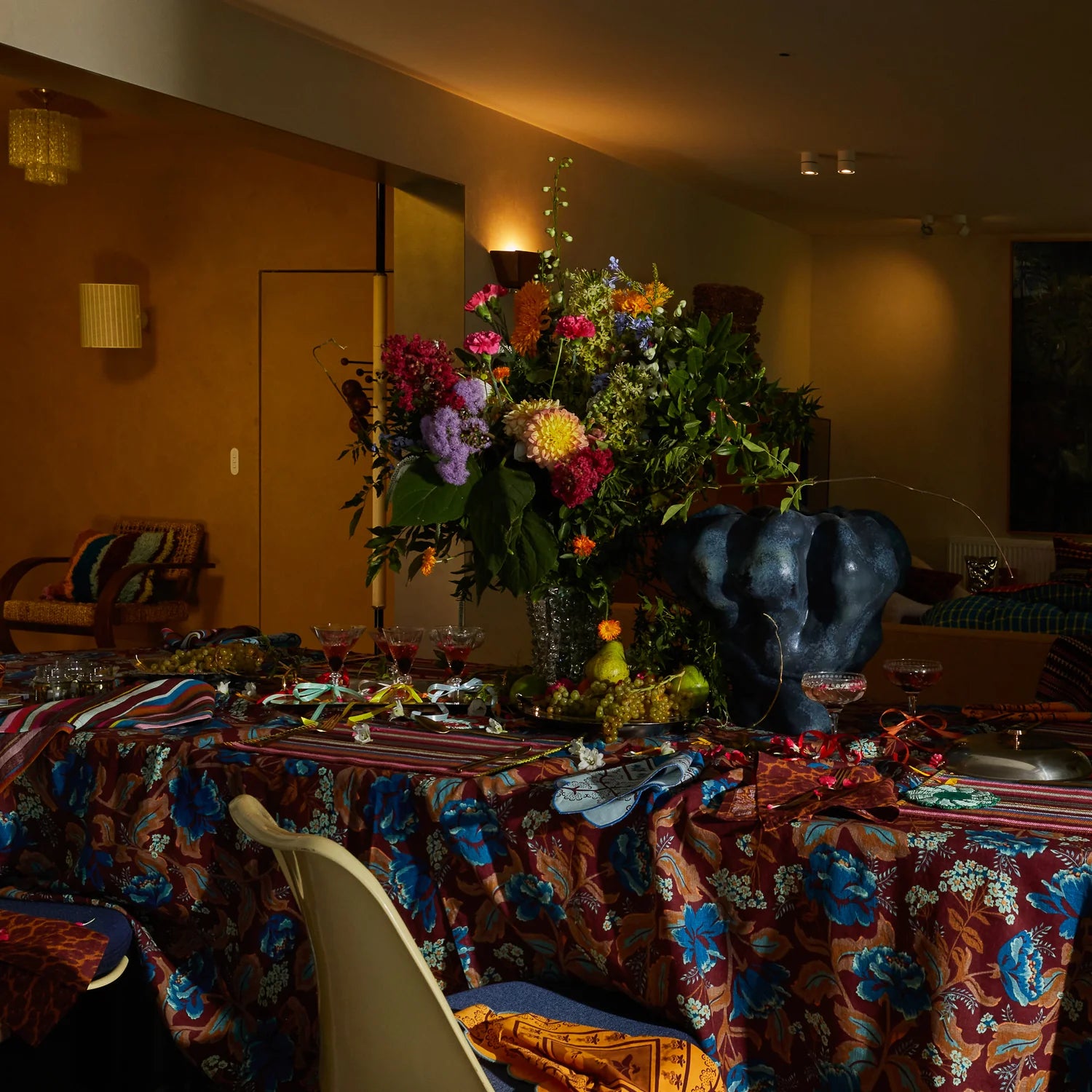 High quality linen tablecloth with beautiful floral print