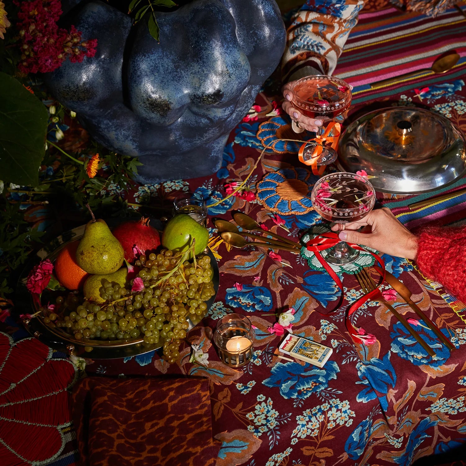 Luxurious linen tablecloth with floral print by Sage & Clare