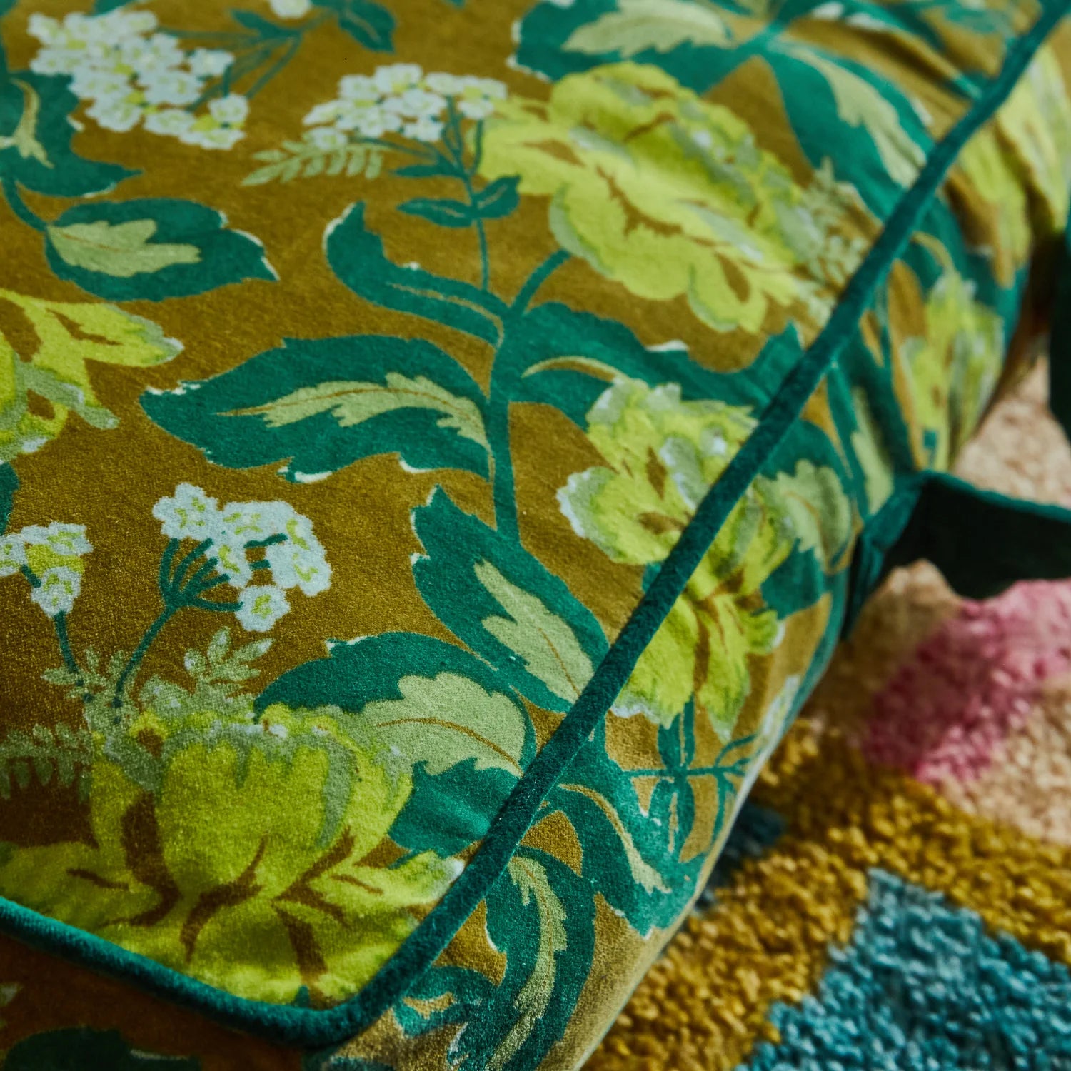fabric detail of Margot Velvet Floor Cushion by Sage & Clare