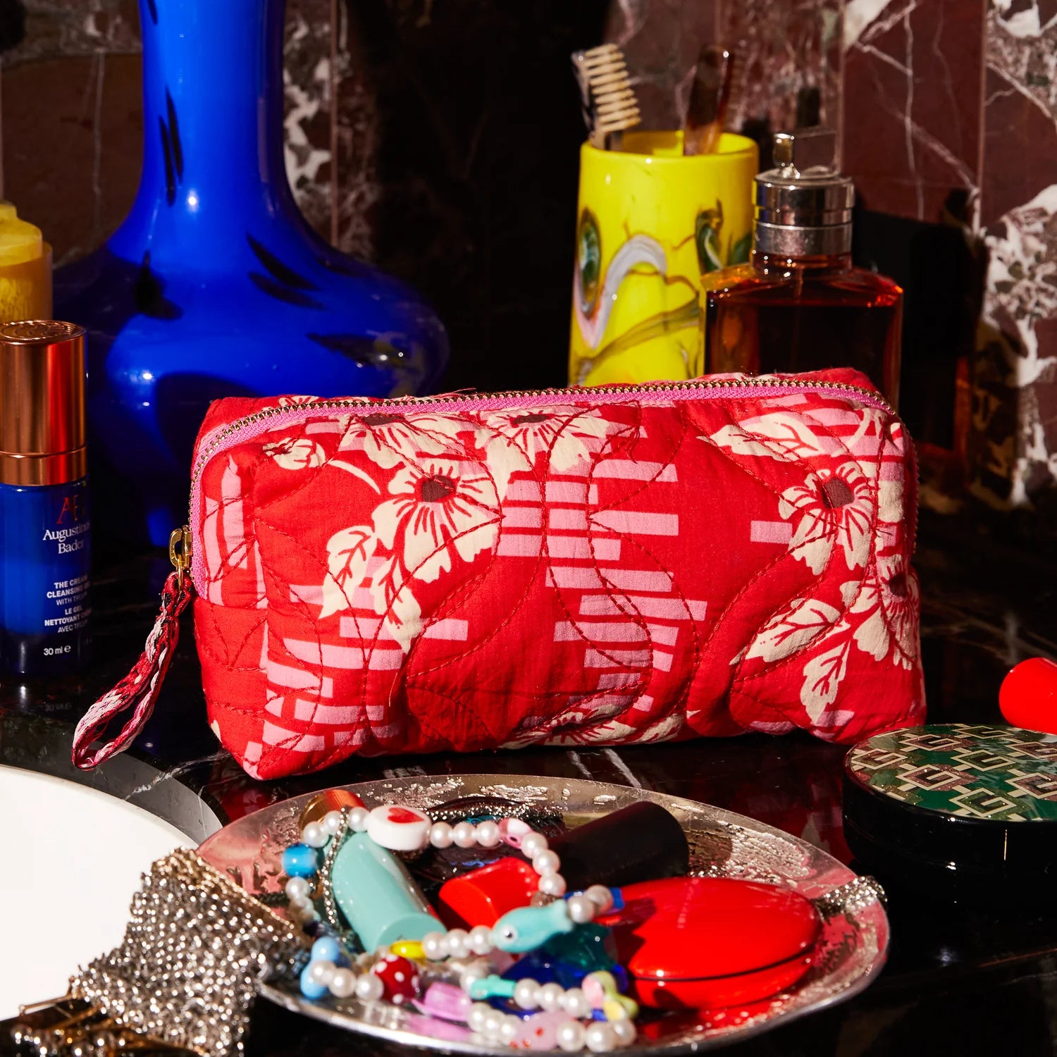 red & pink floral beauty bag by Sage & Clare