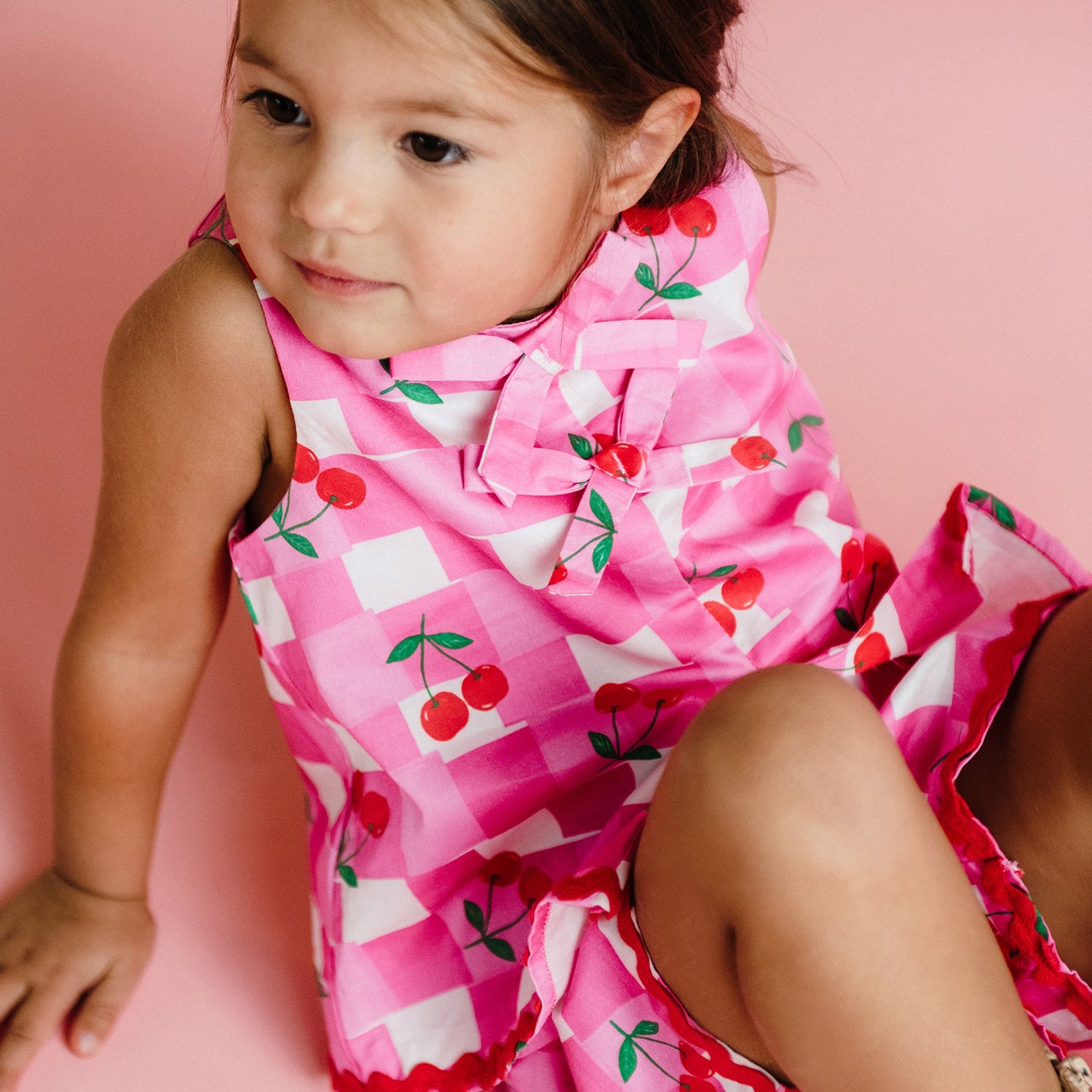 Front view of young girl wearing the Mary Woven Set - Gingham | Rock Your Baby