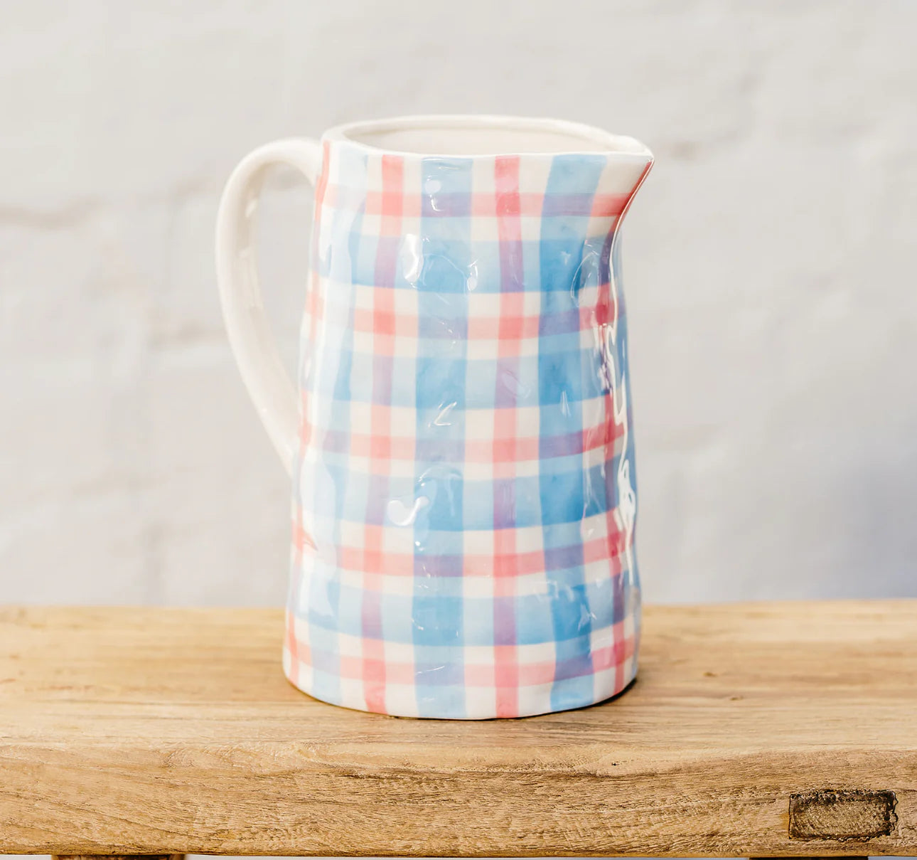 Noss and co medium blue and rose pink gingham jug