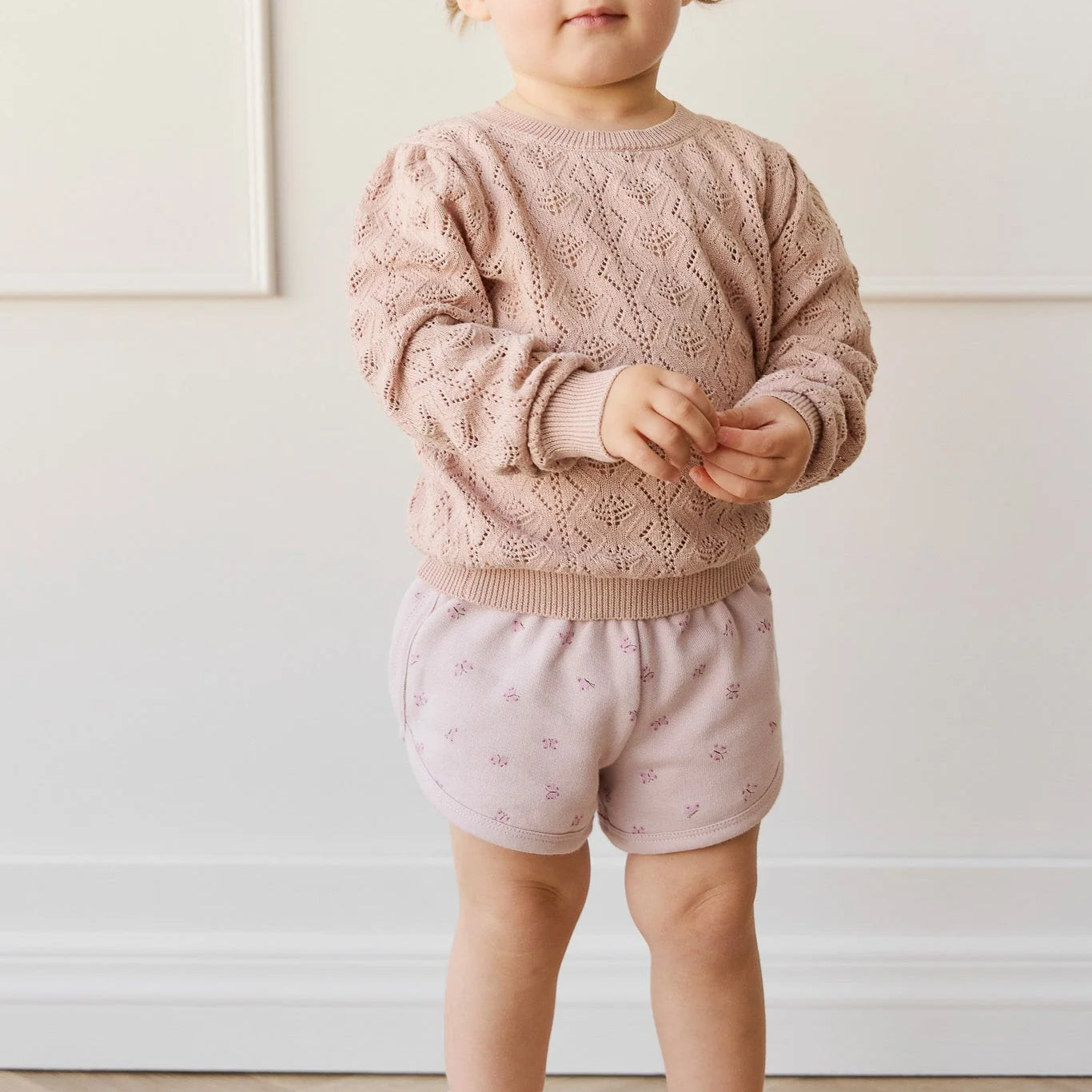 Girl model wearing the Mila Jumper Chalky Pink By Jamie Kay