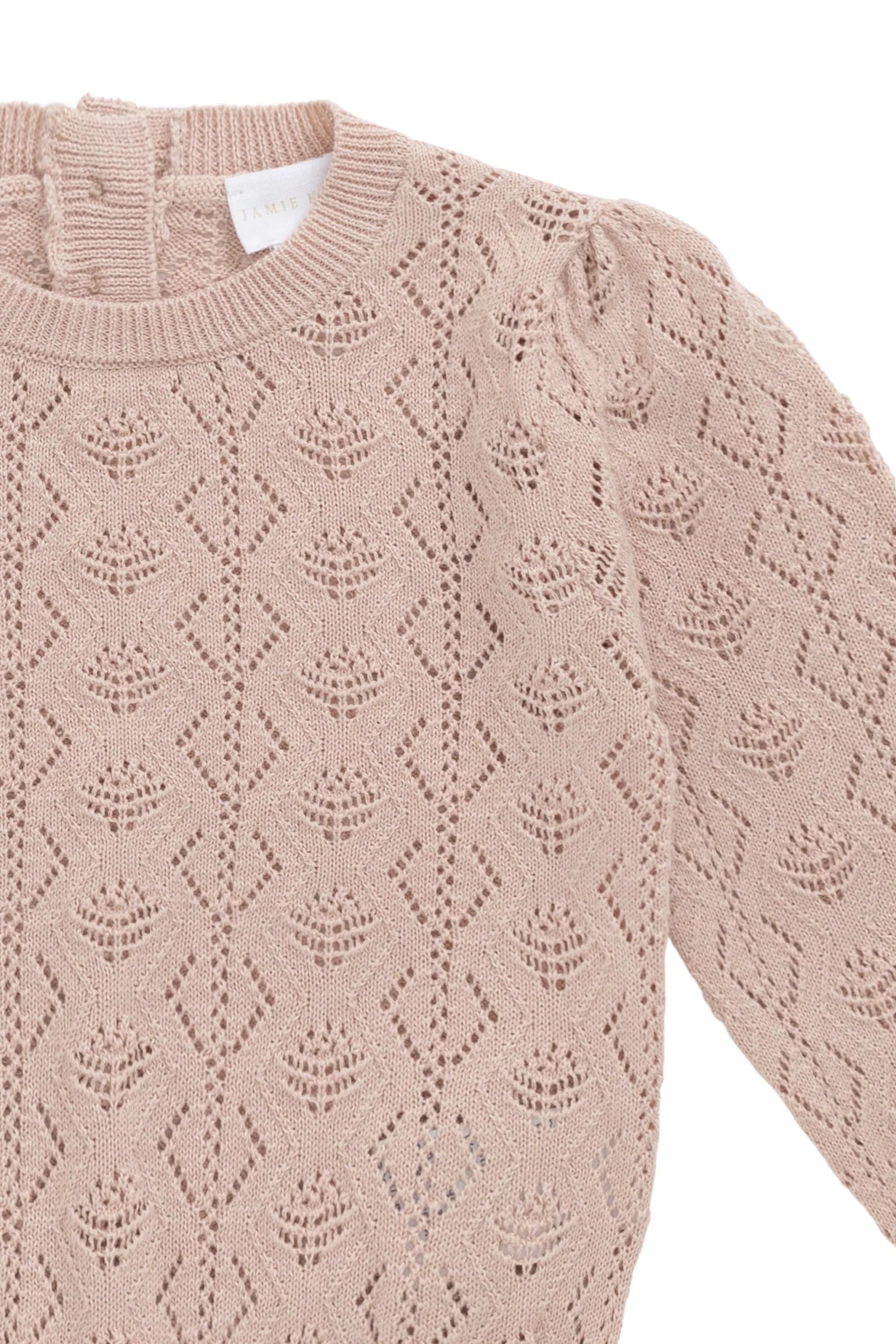 Fabric details close up of 100% cotton Mila Jumper Chalky Pink By Jamie Kay