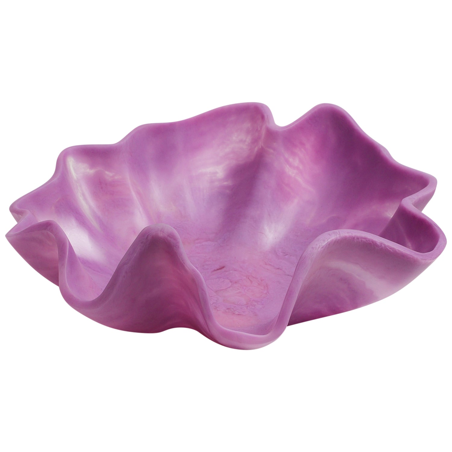Top-down view of empty orchid ceramic bowl showing interior texture and scalloped rim
