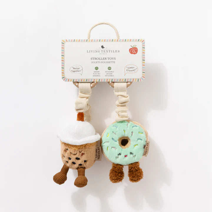 2 Pack Mini Market Brunch Stroller Toys - Boba Tea & Donut by Living Textiles