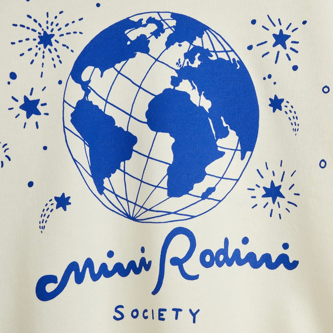 Close up of Mini Rodini society sp sweatshirt - White| Mini Rodini