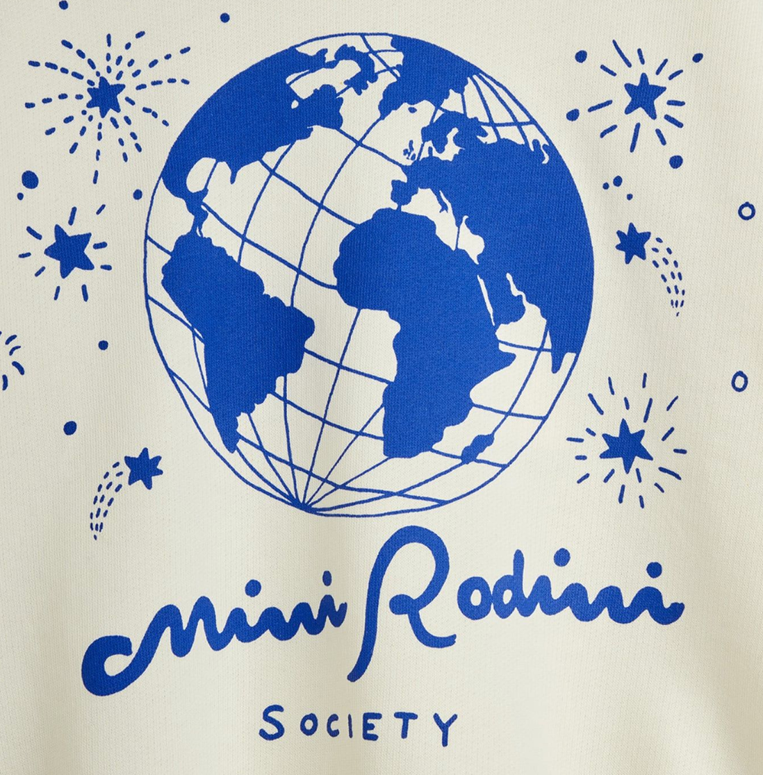 Close up of Mini Rodini society sp sweatshirt - White| Mini Rodini