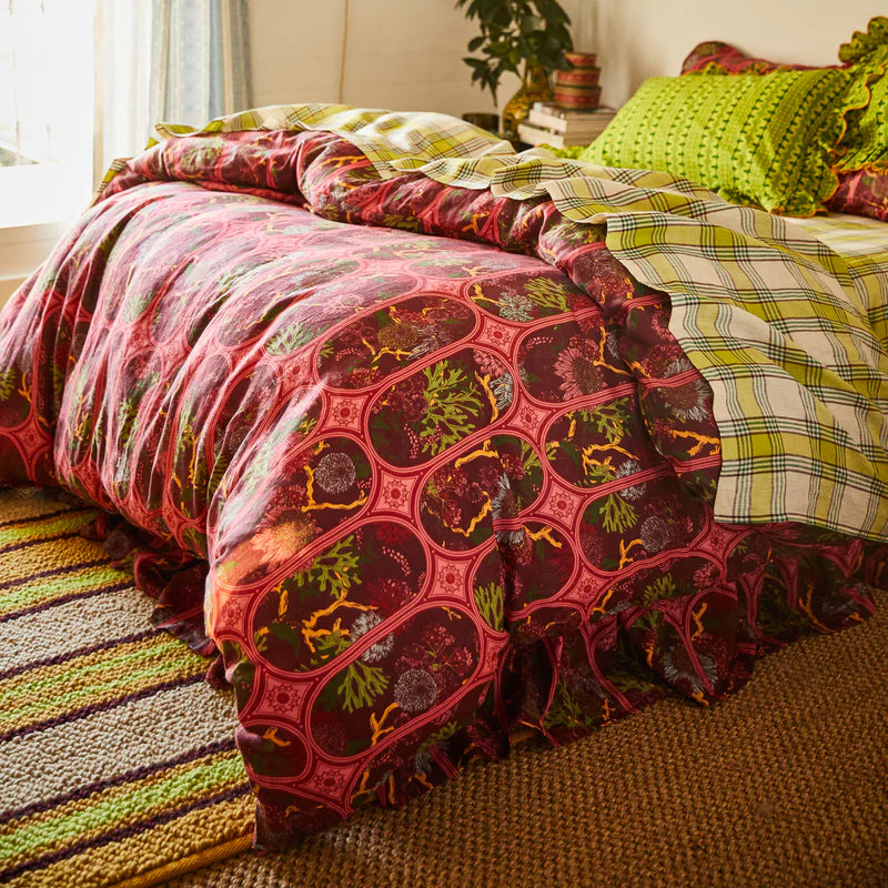 Red floral linen quilt cover by Sage & Clare in Queen & King sizes