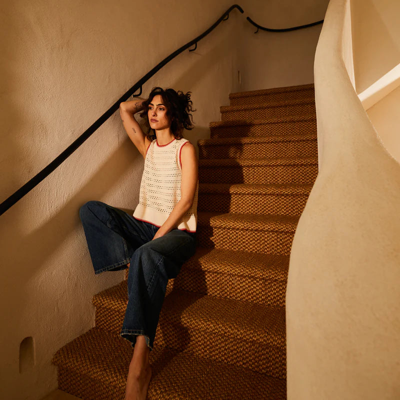 cream knit singlet made from GOTS organic cotton