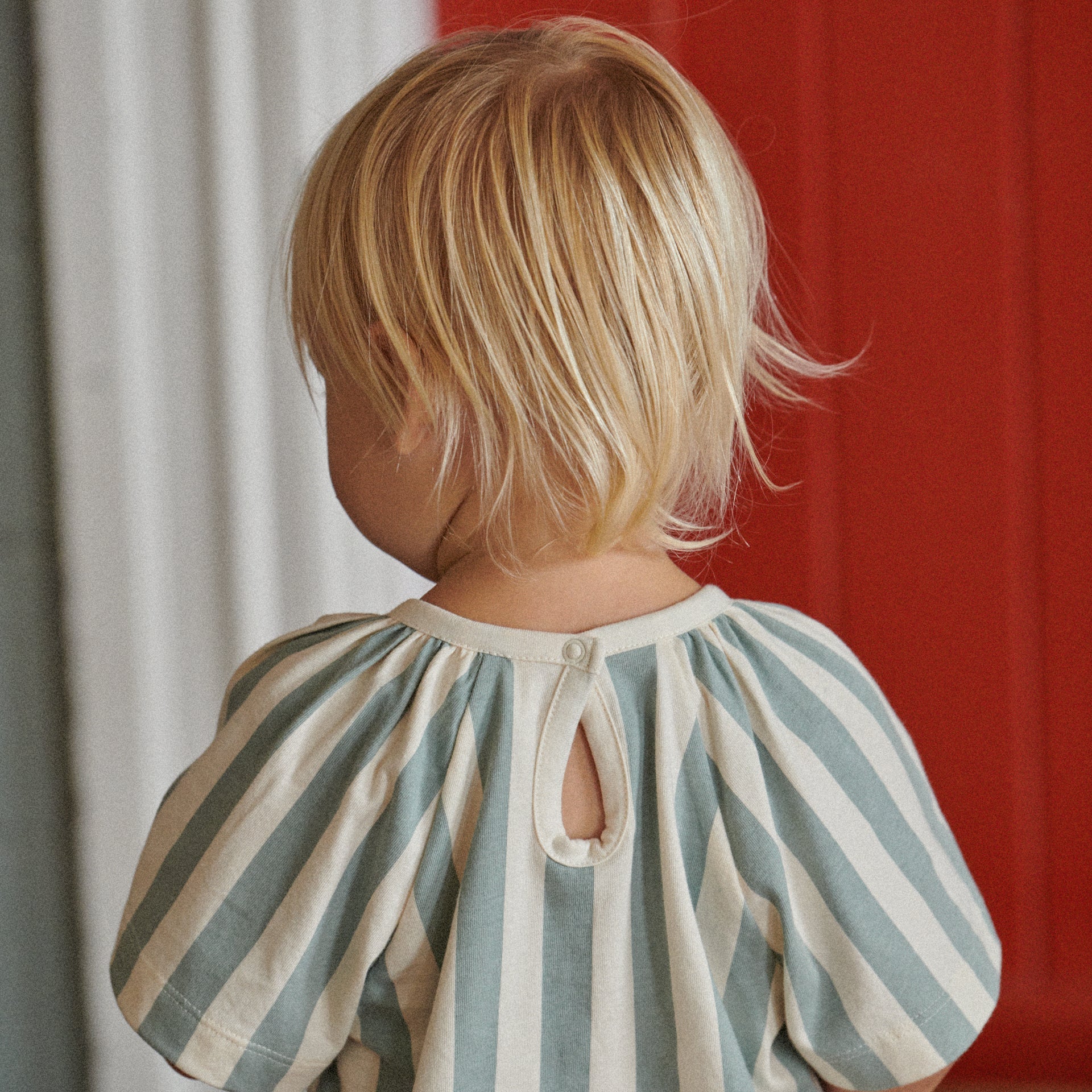 Child wearing Faye Tee - Star Dew Stripe by Nature Baby