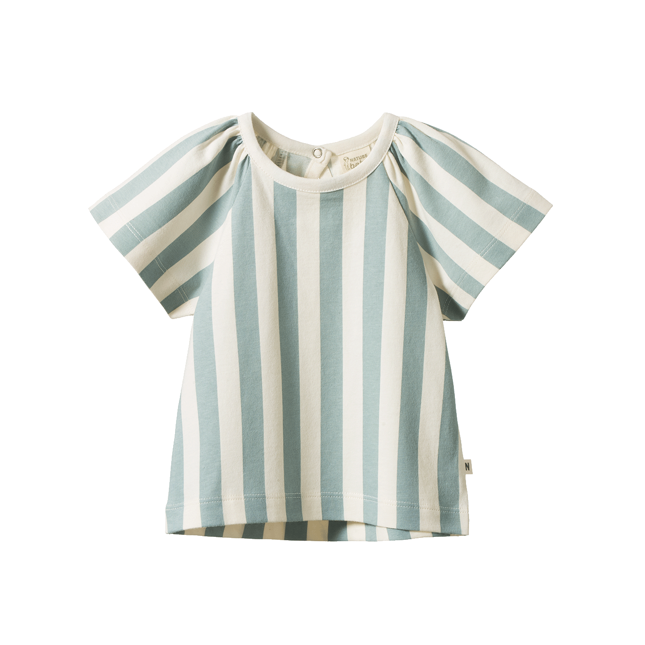 Faye Tee - Star Dew Stripe by Nature Baby - Girls tshirt with cream and sage green stripes