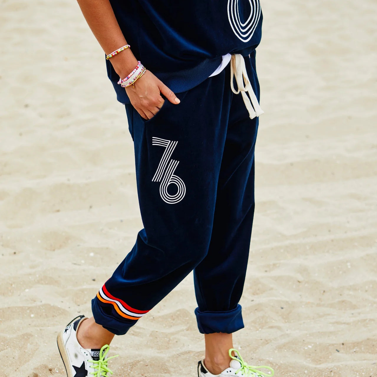 Navy Velour Track Pant by Hammill & Co