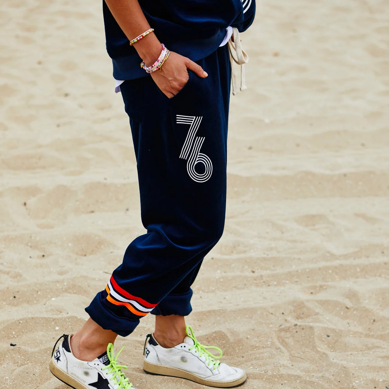 Retro 76 Navy Velour Track Pant by Hammill & Co