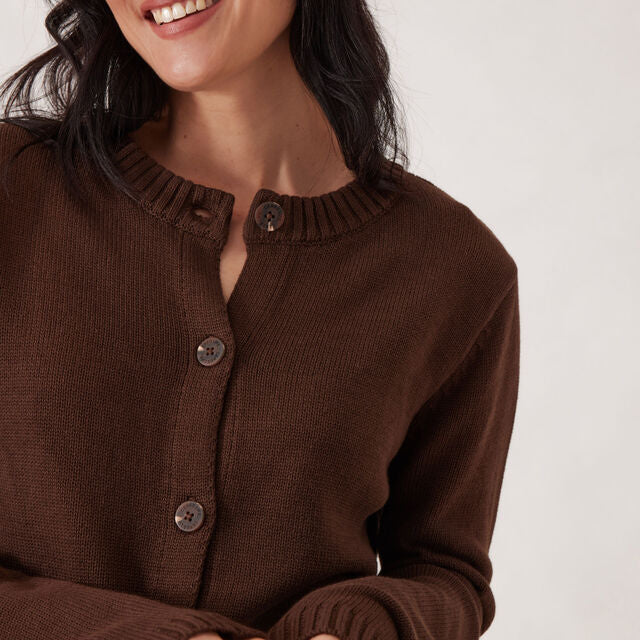 Nelly long sleeve organic cotton knit cardigan chocolate brown by Ceres Life