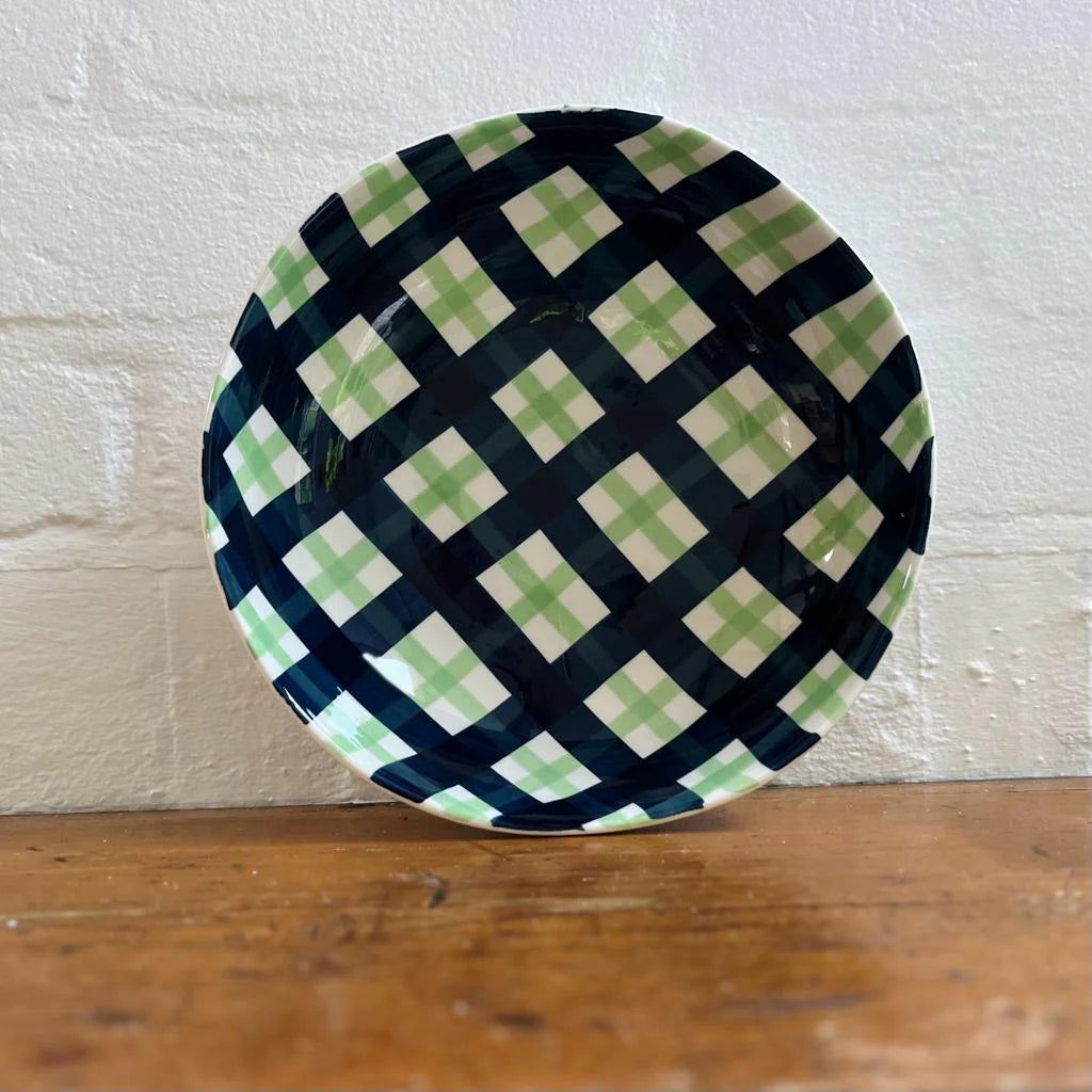 Navy and mint green gingham salad bowl from Noss and Co