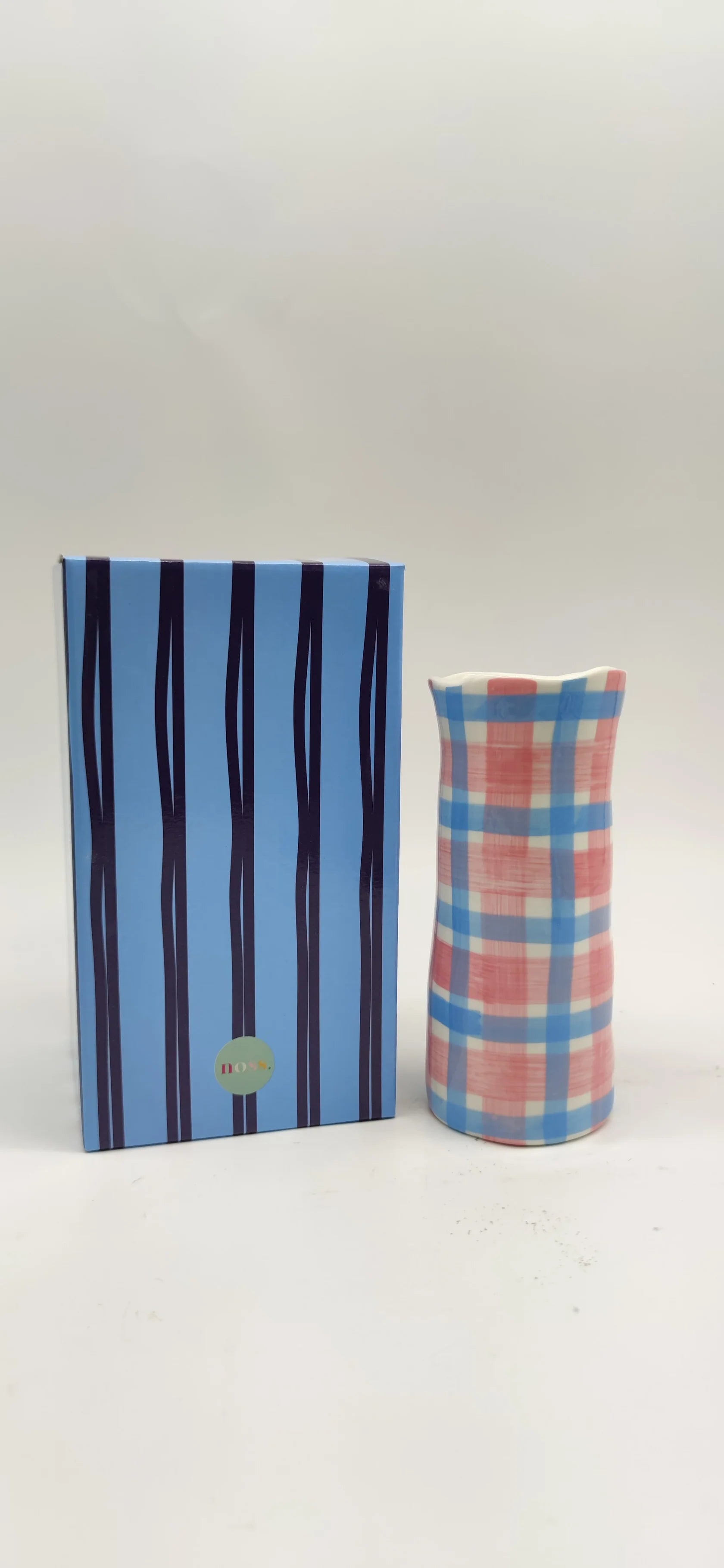 Noss small vase in pink and cornflower blue gingham print