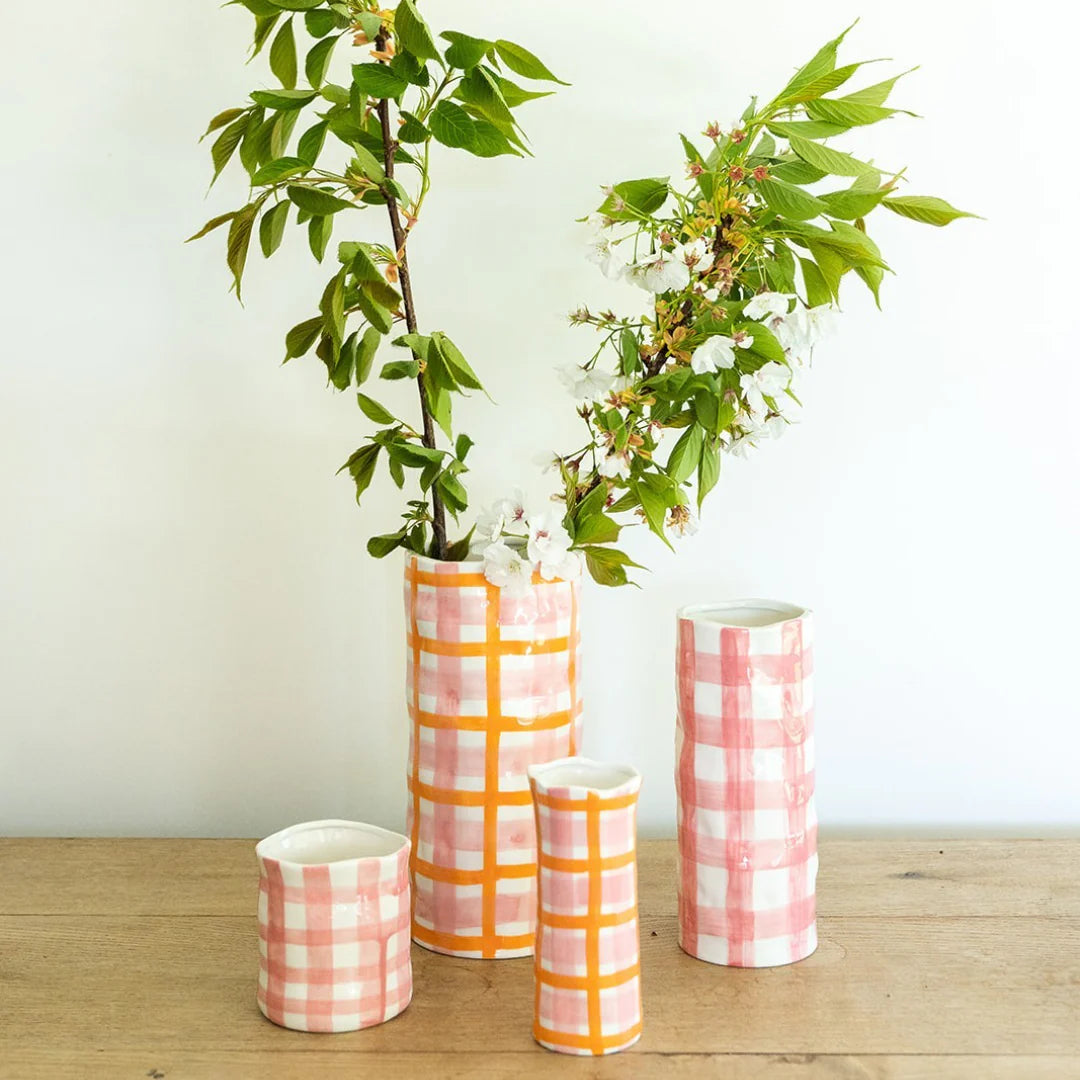 Noss and co gingham vases in pink and orange