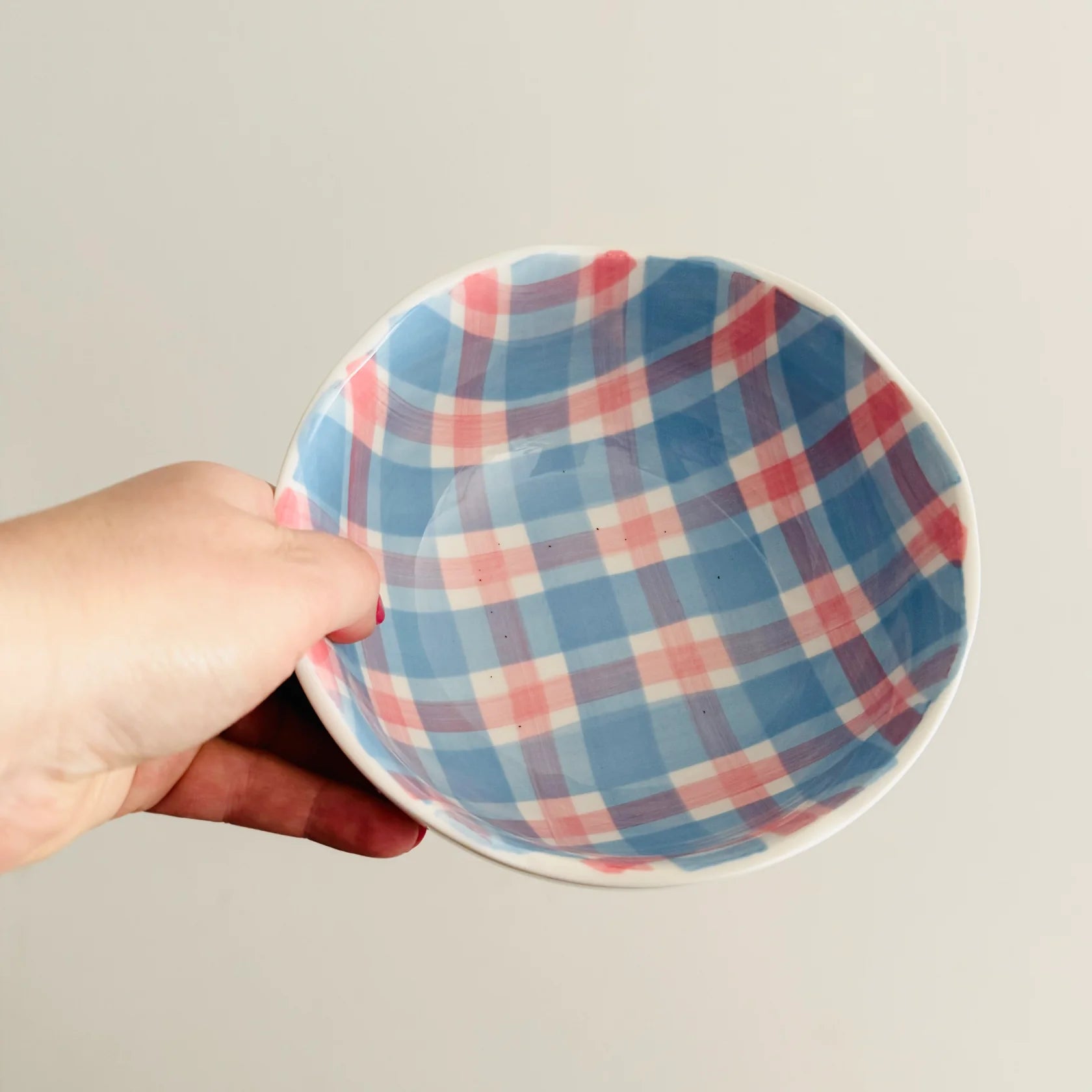 Cornflower Blue and Pink gingham bowl from Noss and Co