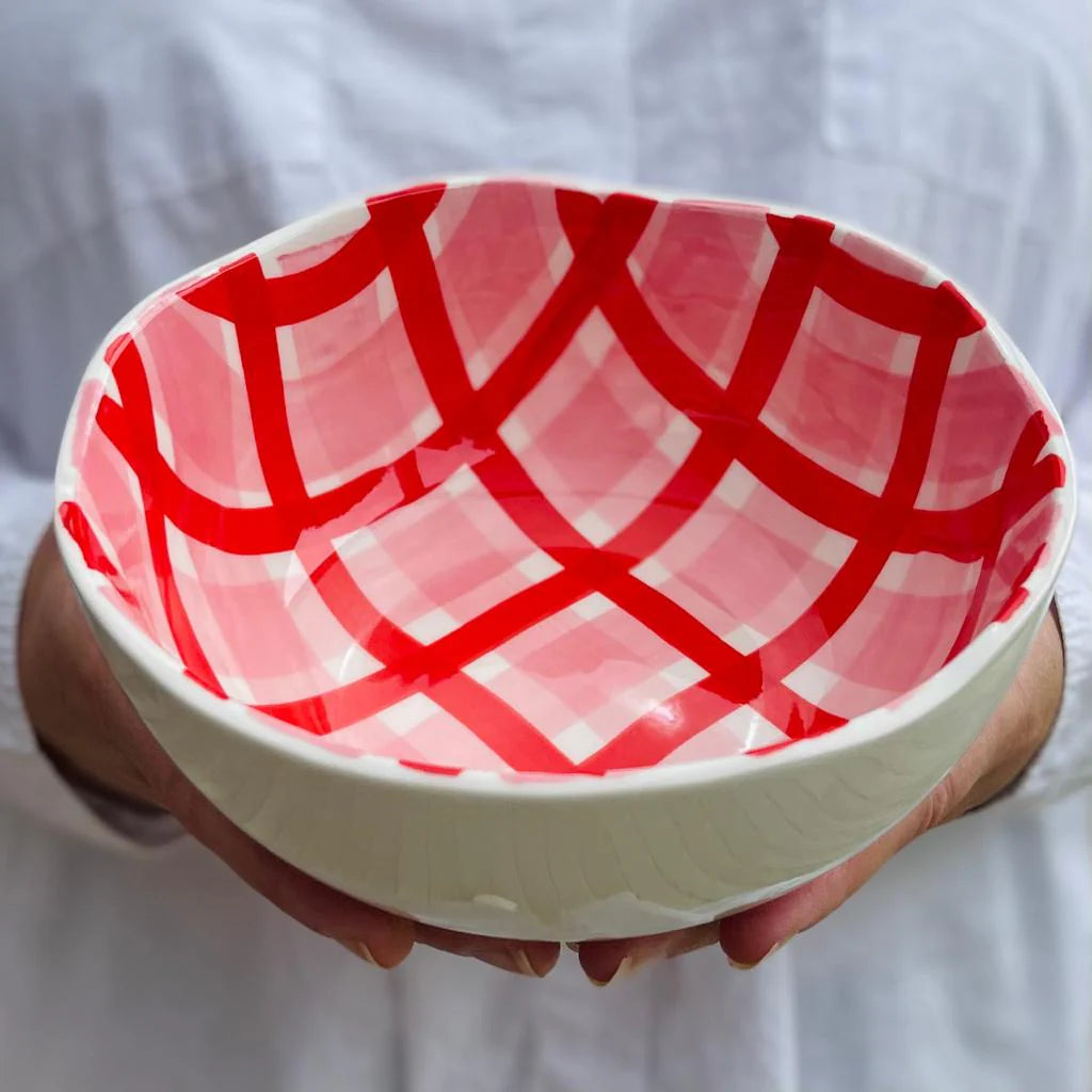 Small bowl from Noss in pink and red gingham print