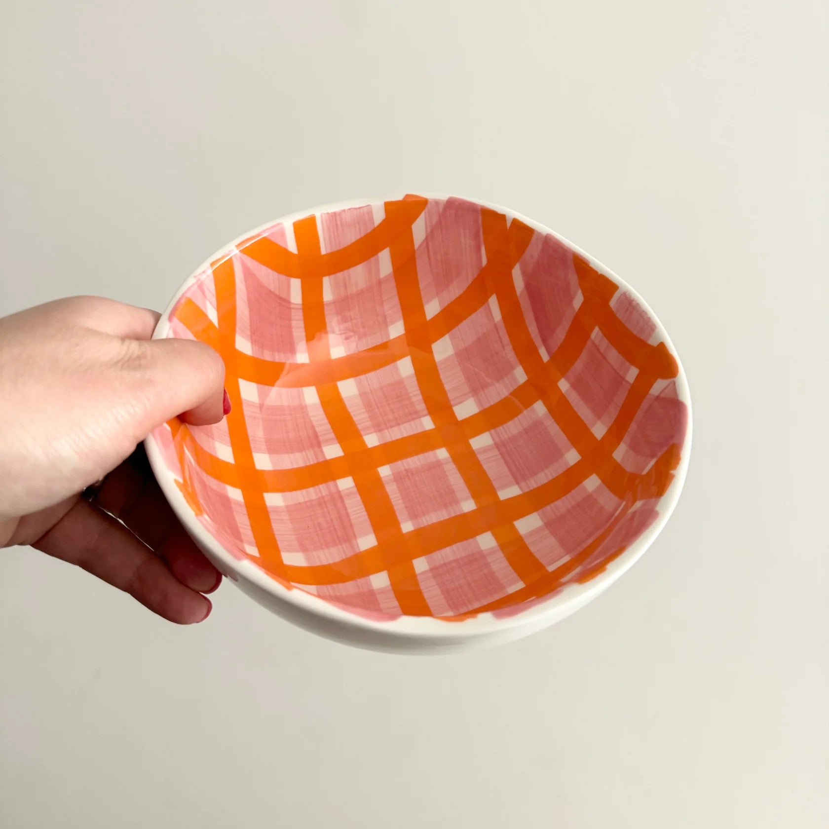 Pink and orange gingham small bowl from Noss and Co