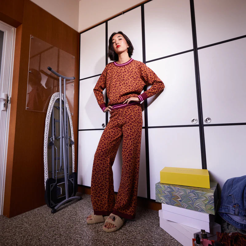 Odette leopard print knit pants by Sage and Clare