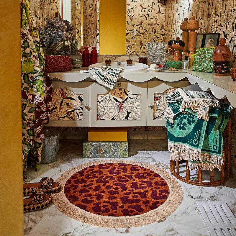 leopard Odette round bath mat by Sage and Clare