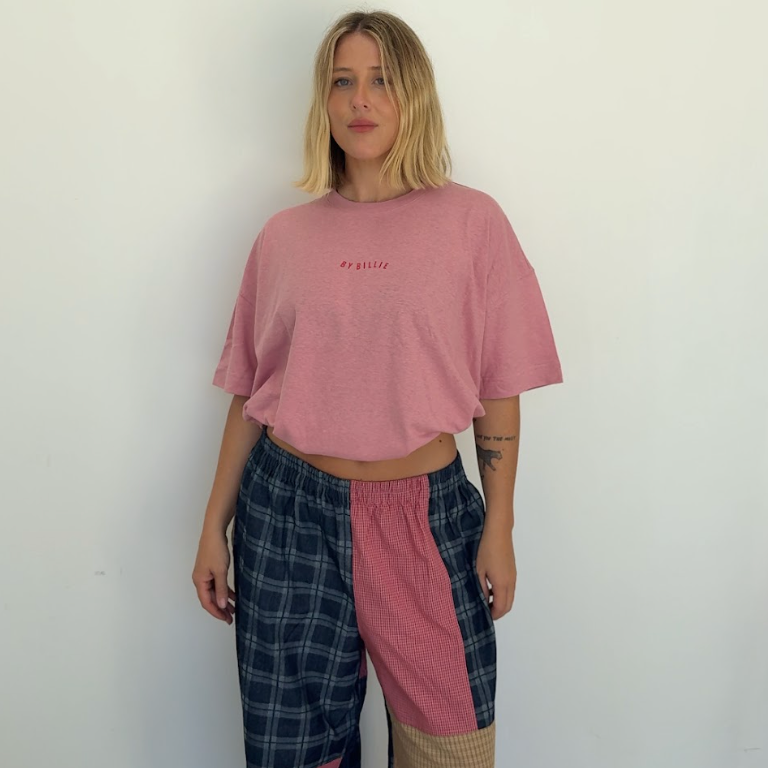 Front view of Olive Checkerboard Pant featuring mixed pattern panels and relaxed fit styling