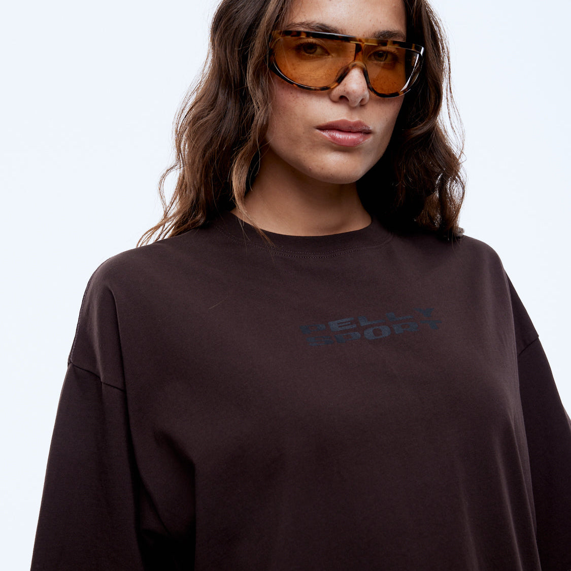 Close-up front view highlighting washed cocoa color and relaxed fit of Sport Star Tee