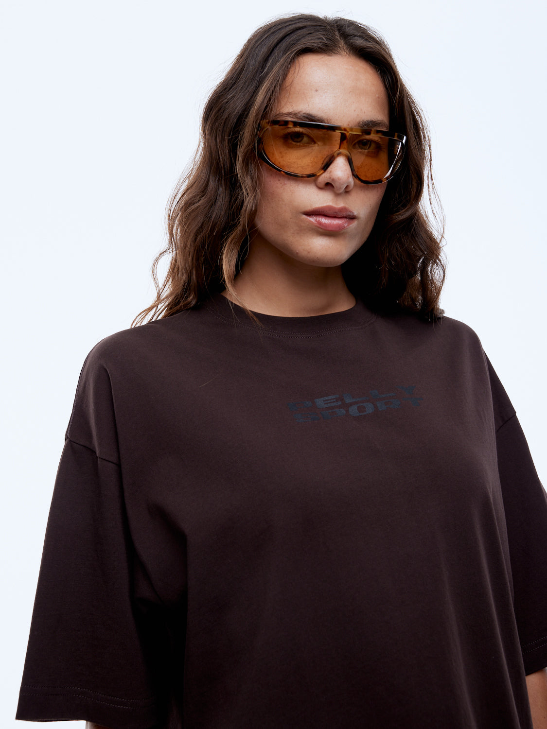 Close-up front view highlighting washed cocoa color and relaxed fit of Sport Star Tee