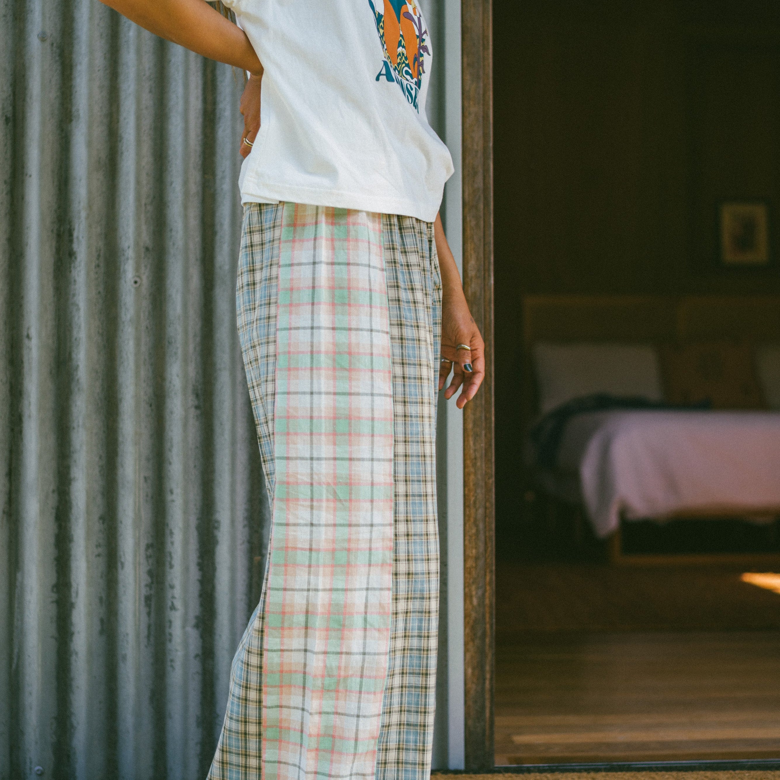Side view of Patchwork Pant in Cottage Plaid | Atmosea