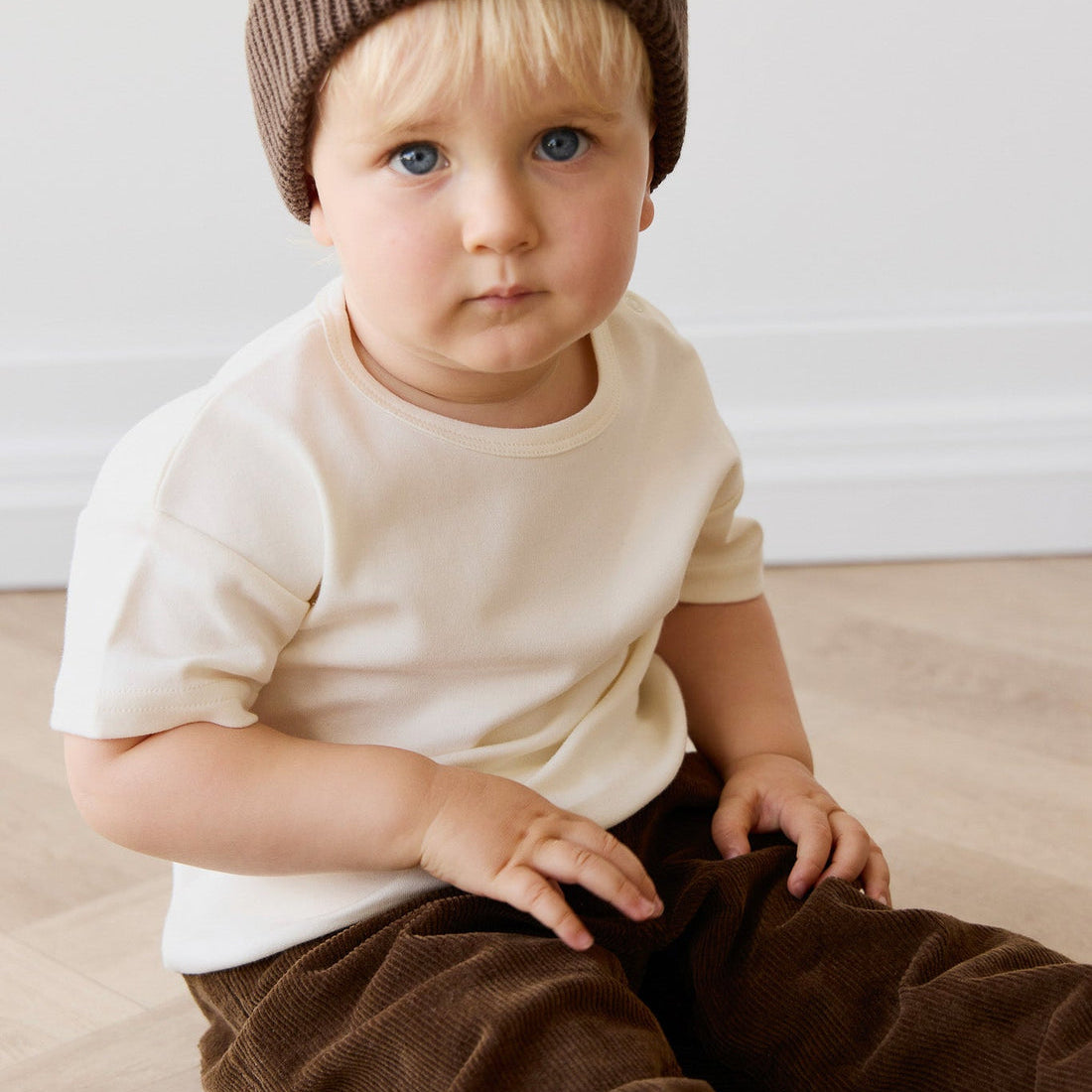 Young toddler in the Pima Cotton Eddie Tee - Cloud | Jamie Kay