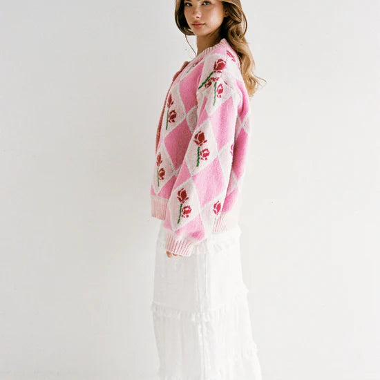 Ladies pink floral cardigan by JUNI