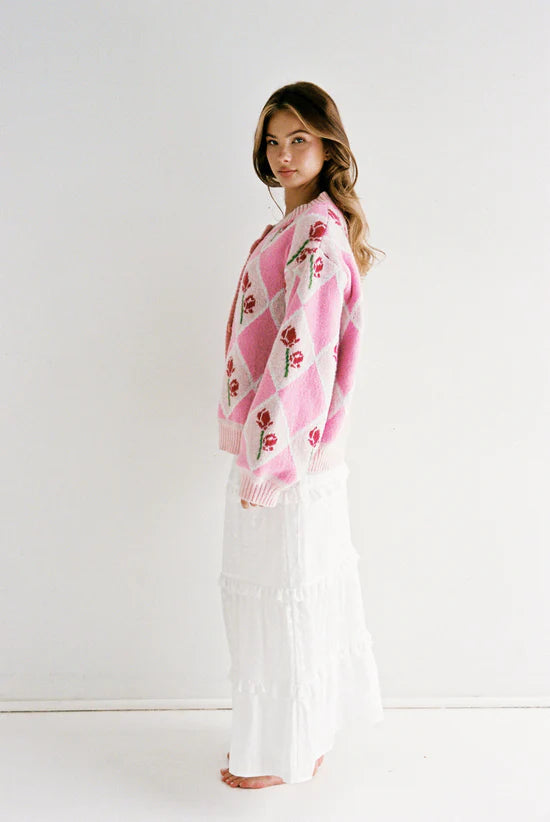 Ladies pink floral cardigan by JUNI