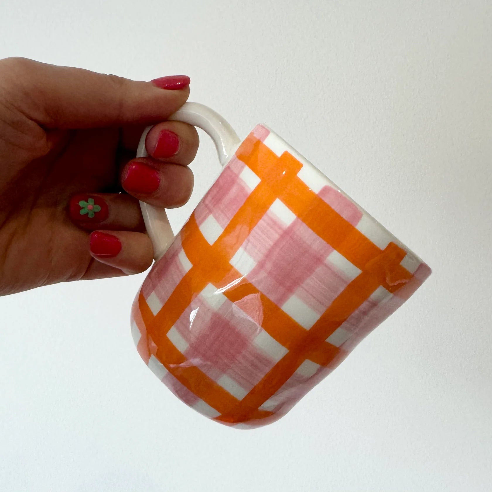 Pink and Orange Gingham Mug from Noss and Co