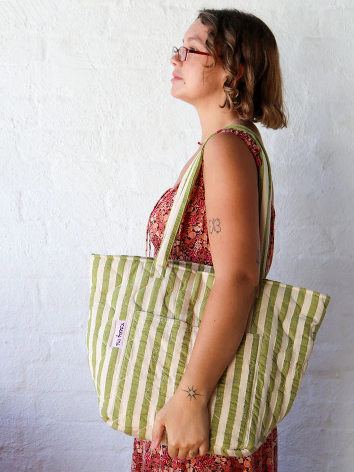 Pistachio Seersucker Quilted Bag by Mosey Me