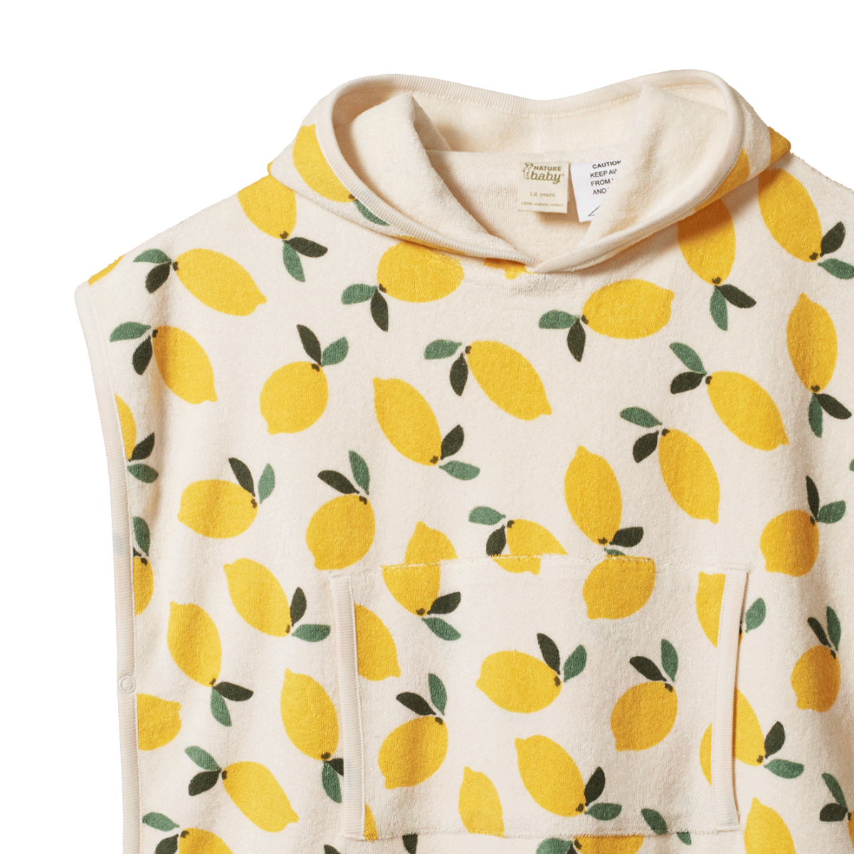 organic cotton hooded towel for kids with lemon print - made by Nature Baby
