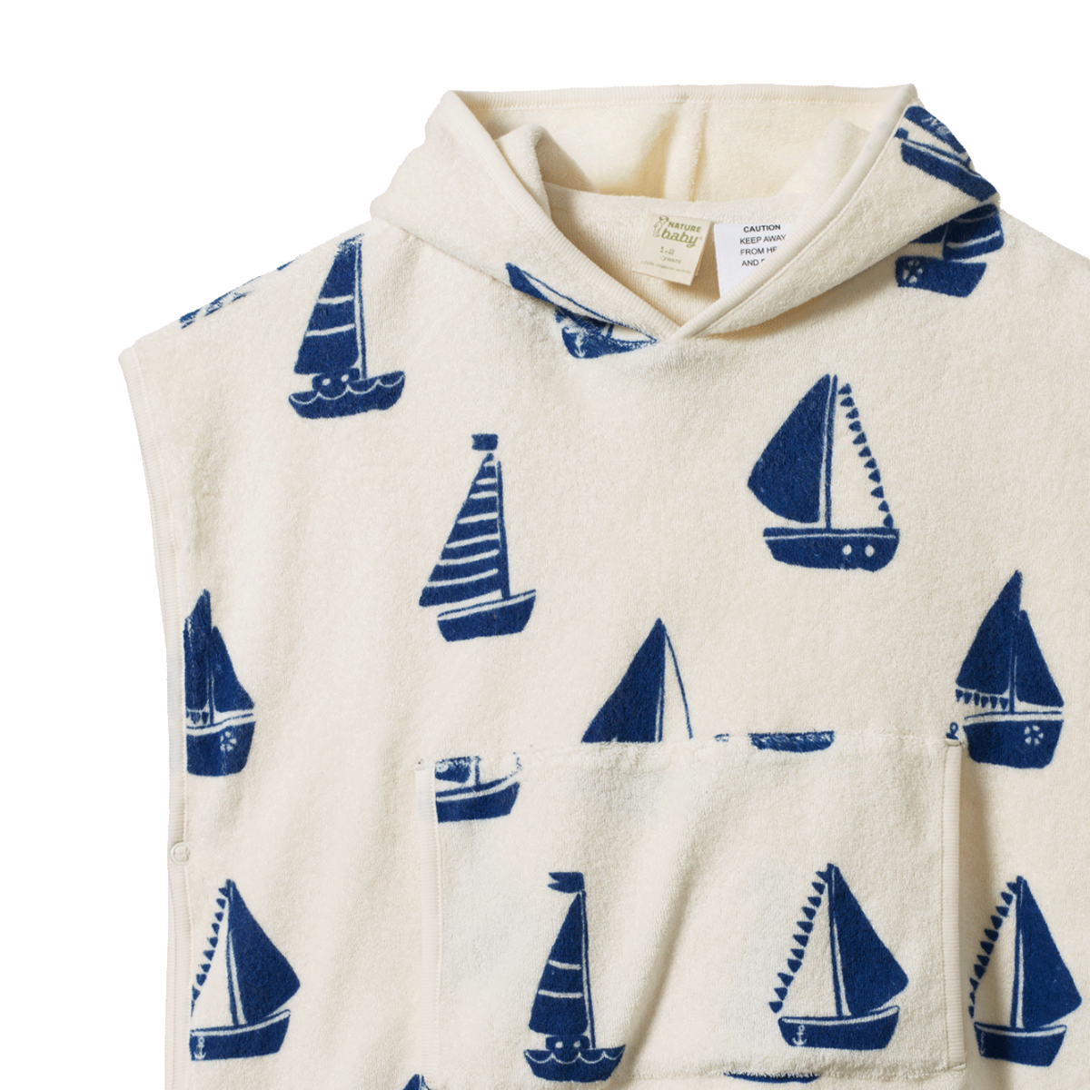 Poncho Towel - which with navy boats by Nature Baby and made with organic cotton