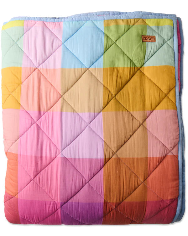 Ponza Tartan Organic Cotton Quilted Bedspread by Kip & Co - rainbow plaid blanket