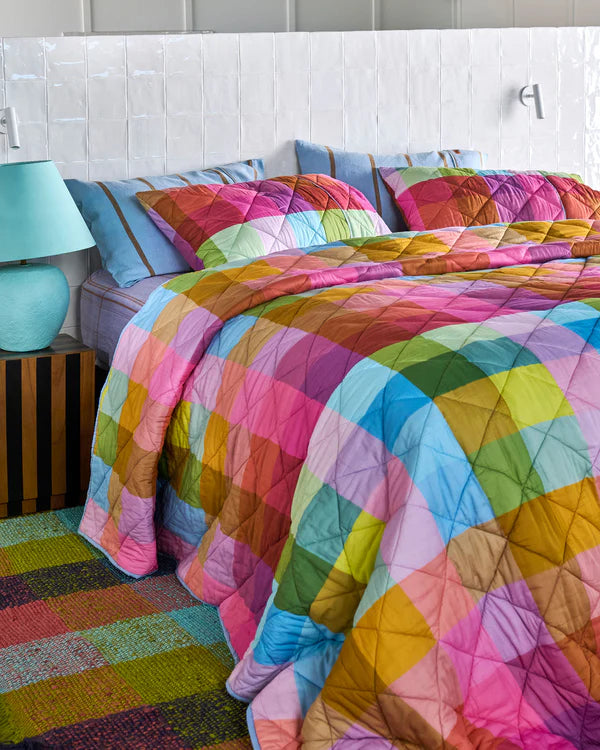 Ponza Tartan Organic Cotton Quilted Bedspread by Kip & Co