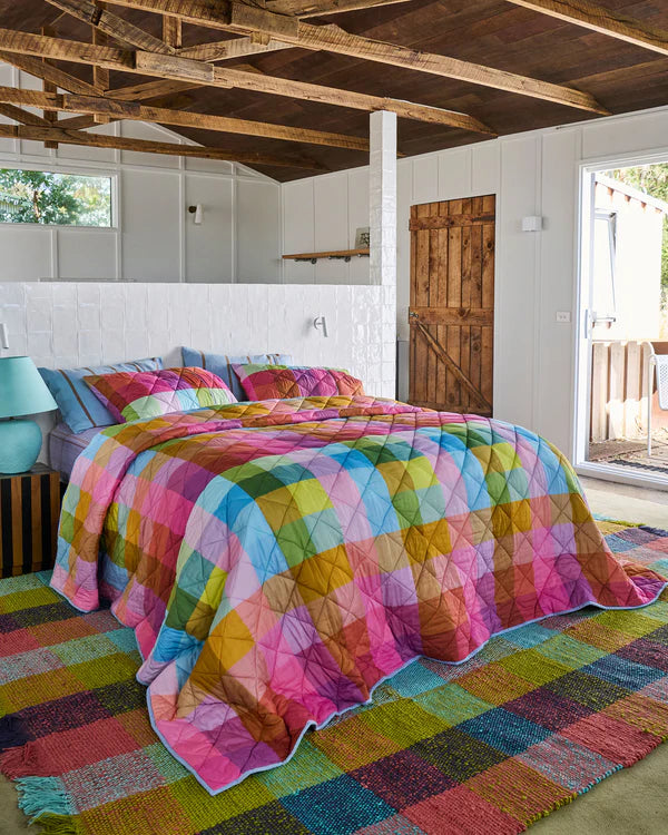 Ponza Tartan Organic Cotton Quilted Bedspread by Kip & Co